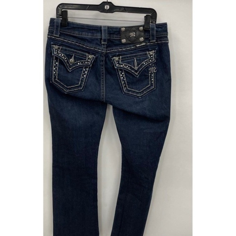 Miss Me Easy Boot Cut Jeans Womens 28 Dark Wash Flap Pocket Rhinestone Stretch